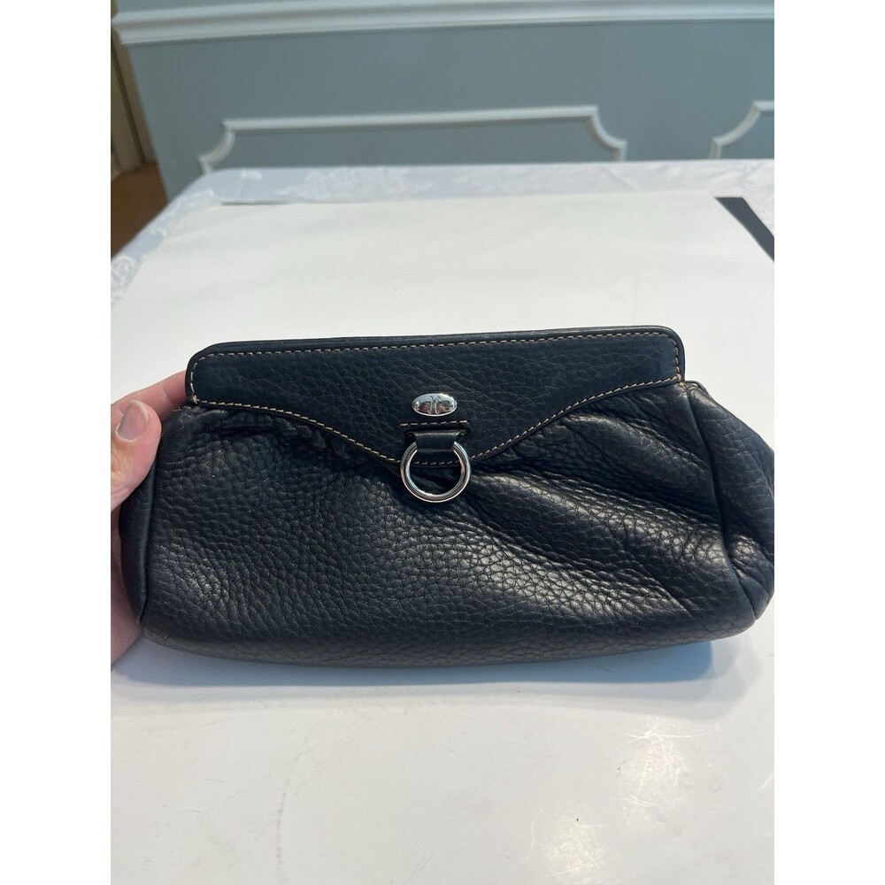 Cole Haan Black Pebbled Leather Magnetic Closure Clutch